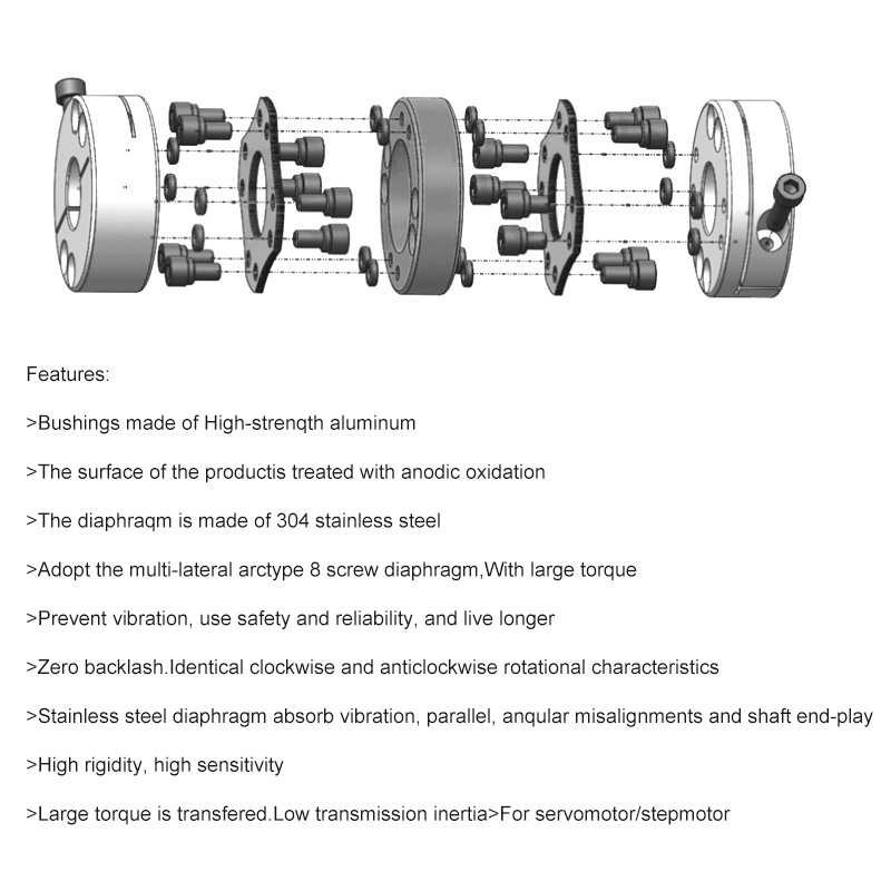 Aluminum alloy single and double diaphragm coupling elastic high torque encoder screw servo motor coupling