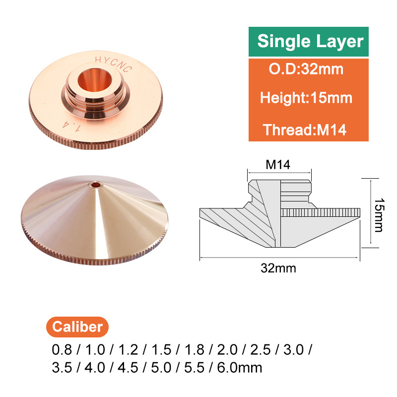 Fiber Laser Enlarged Nozzle 32mm CNC Machine Welding Single Layer Double Layer Cutting Diameter 0.8 - 6.0mm Copper Nozzle