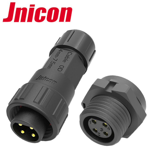 Jnicon 300V M16 small black cable molded 4 pin led waterproof connector