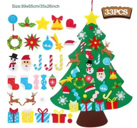 Xmas Decoration Gifts DIY Felt Christmas Wall Tree With Ornament Set for Kids Hanging Ornaments Santa Claus