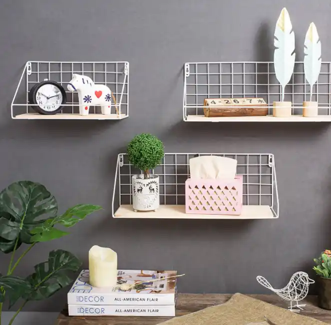 Wall Mounted Bedroom Shelves Floating Shelf Shower Hanging Basket Holder Dormitory Storage Rack