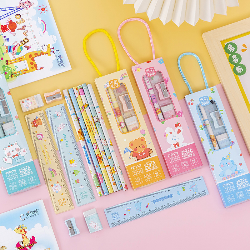 Back to School Items Cute Stationery Supplies Gift Pencil Eraser Ruler Sets Children's Gifts Student Stationery Sets for Kids