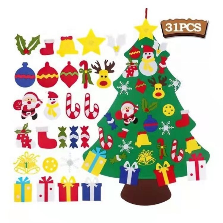 Xmas Decoration Gifts DIY Felt Christmas Wall Tree With Ornament Set for Kids Hanging Ornaments Santa Claus