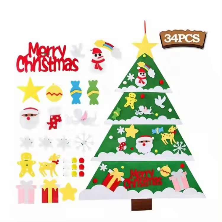 Xmas Decoration Gifts DIY Felt Christmas Wall Tree With Ornament Set for Kids Hanging Ornaments Santa Claus