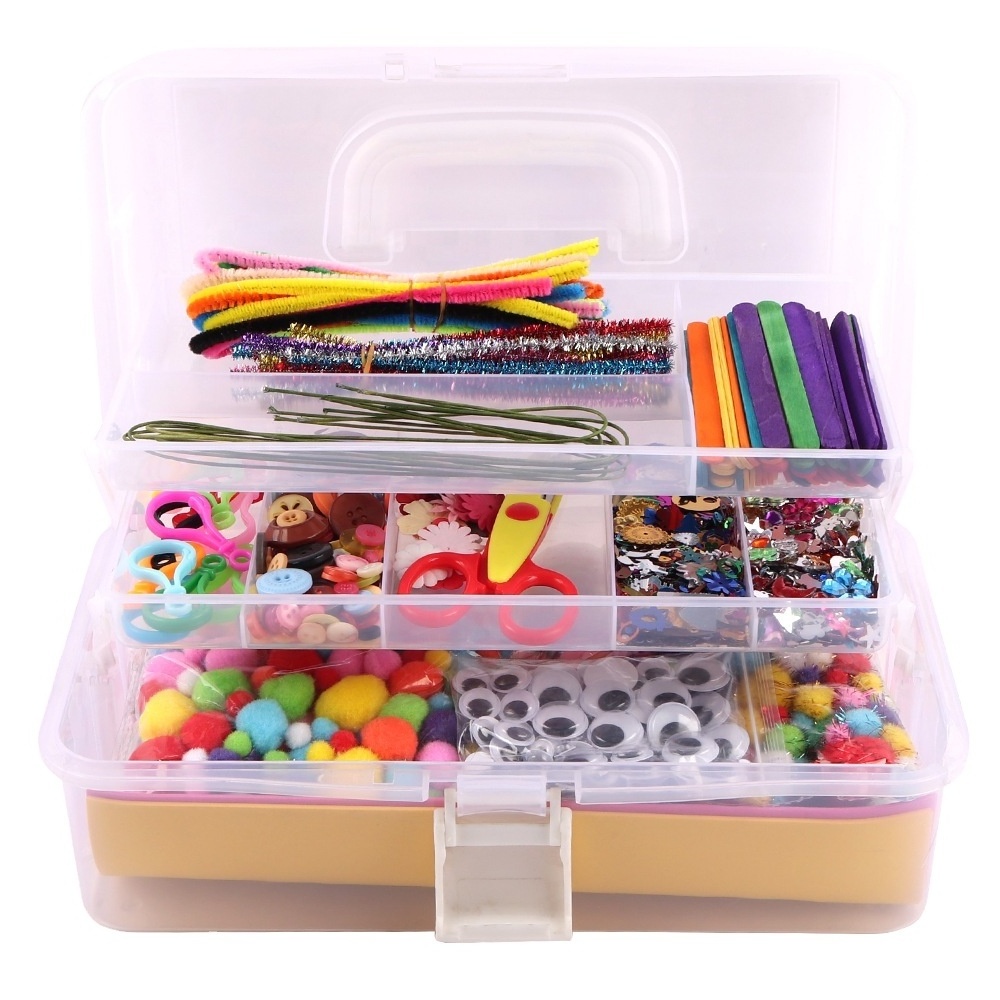 DIY Art Craft Kit for Kids Creative Pompoms Pipe Cleaners Feathers Wiggle Googly Eyes Sequins Buttons Party Supplies