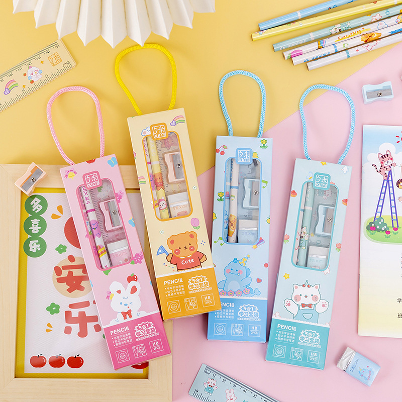 Back to School Items Cute Stationery Supplies Gift Pencil Eraser Ruler Sets Children's Gifts Student Stationery Sets for Kids