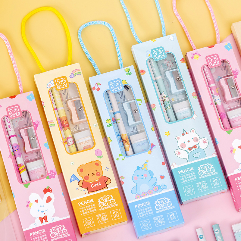 Back to School Items Cute Stationery Supplies Gift Pencil Eraser Ruler Sets Children's Gifts Student Stationery Sets for Kids