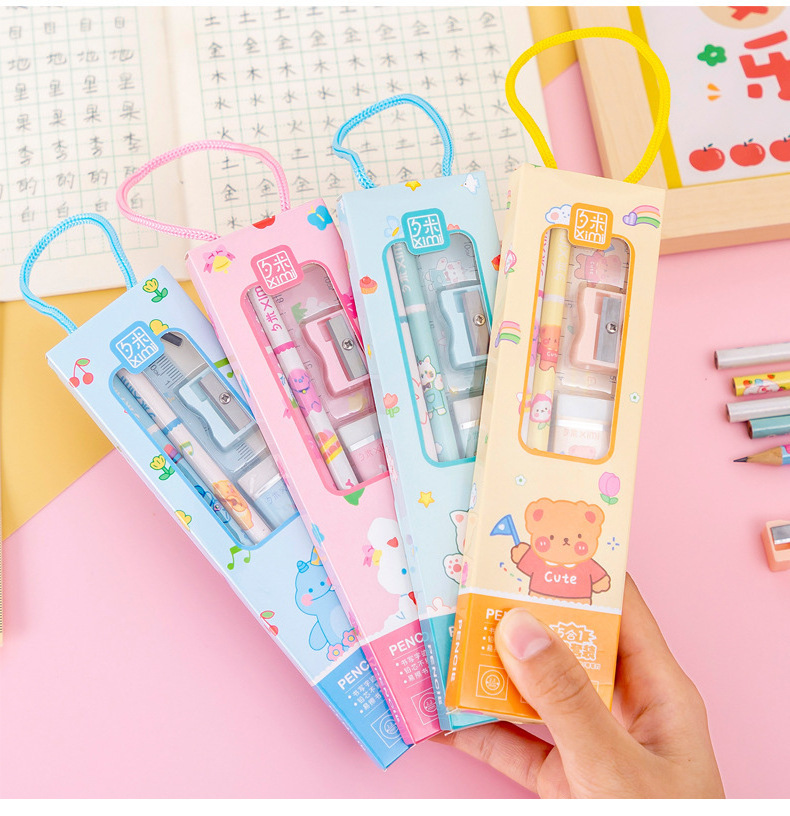 Back to School Items Cute Stationery Supplies Gift Pencil Eraser Ruler Sets Children's Gifts Student Stationery Sets for Kids