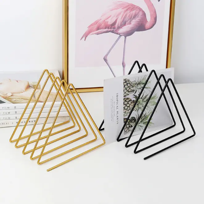 Wholesale Metal Standing Book Stand Triangle Book Holder Home Decor Bookends