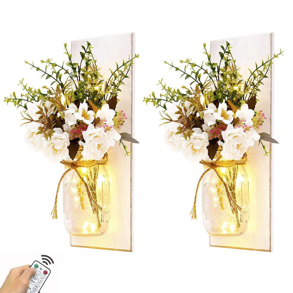 Remote Control LED Light Mason Jar Sconces Handmade Wall Art Hanging Design Christmas Home Decor for New Year Gift