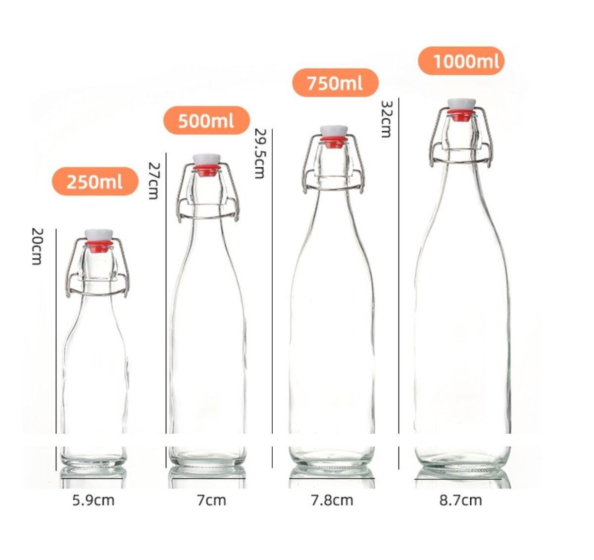 Wholesale Flip Top Bottle 250ml 750ml 1000ml Glass Swing Top Glass Bottle