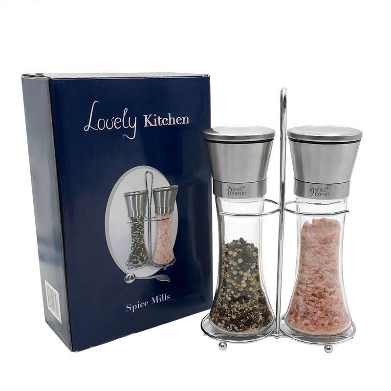 Manual herb spice tools Glass Salt And Pepper Mill Grinder Set salt and pepper ceramic grinder jar