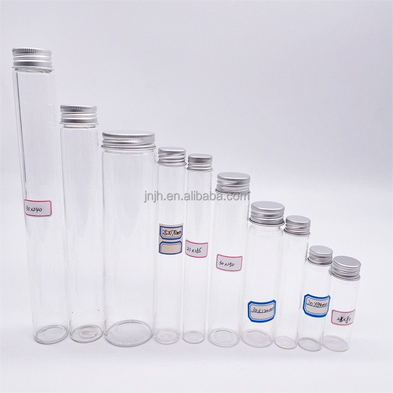 high  Borosilicate Food Grade Flat / Round Bottom Glass Test Tube with aluminum Screw Lid