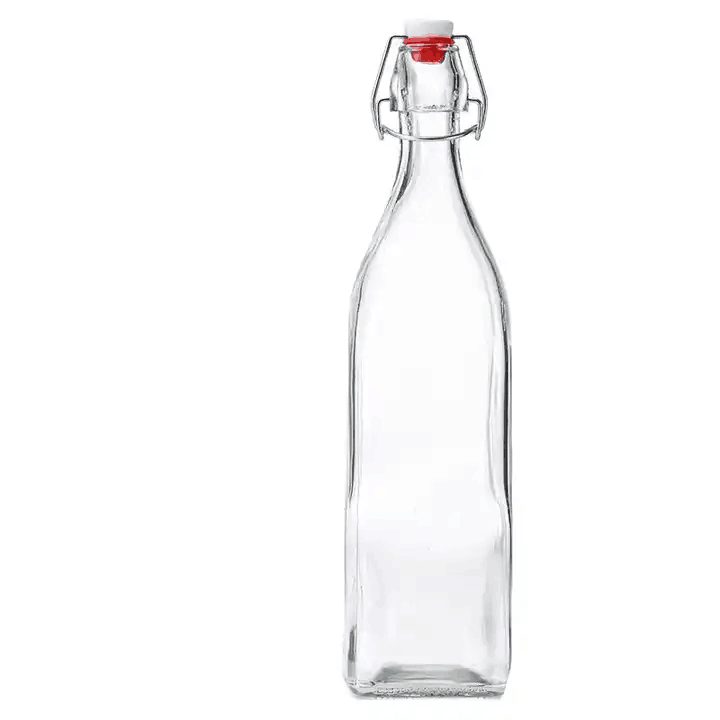 250ml 500ml 750ml 1000ml Round Square Transparent Empty Drink Glass Bottle with Swing Top Stopper for Beverage