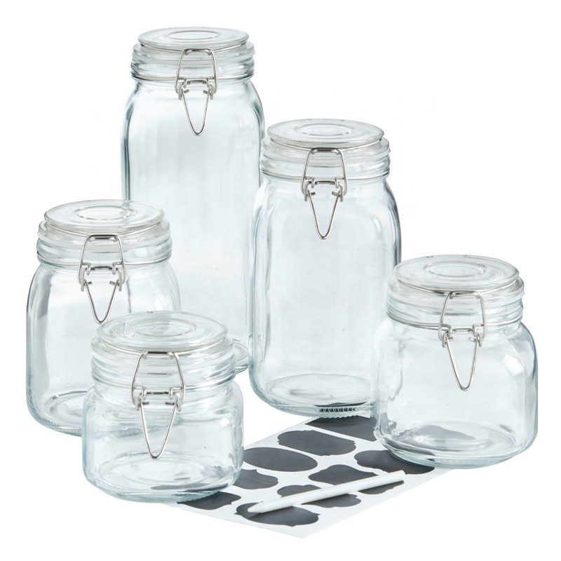 swing top round clear glass mason jar for canned food,pickled vegetables glass jar for storage airtight clip