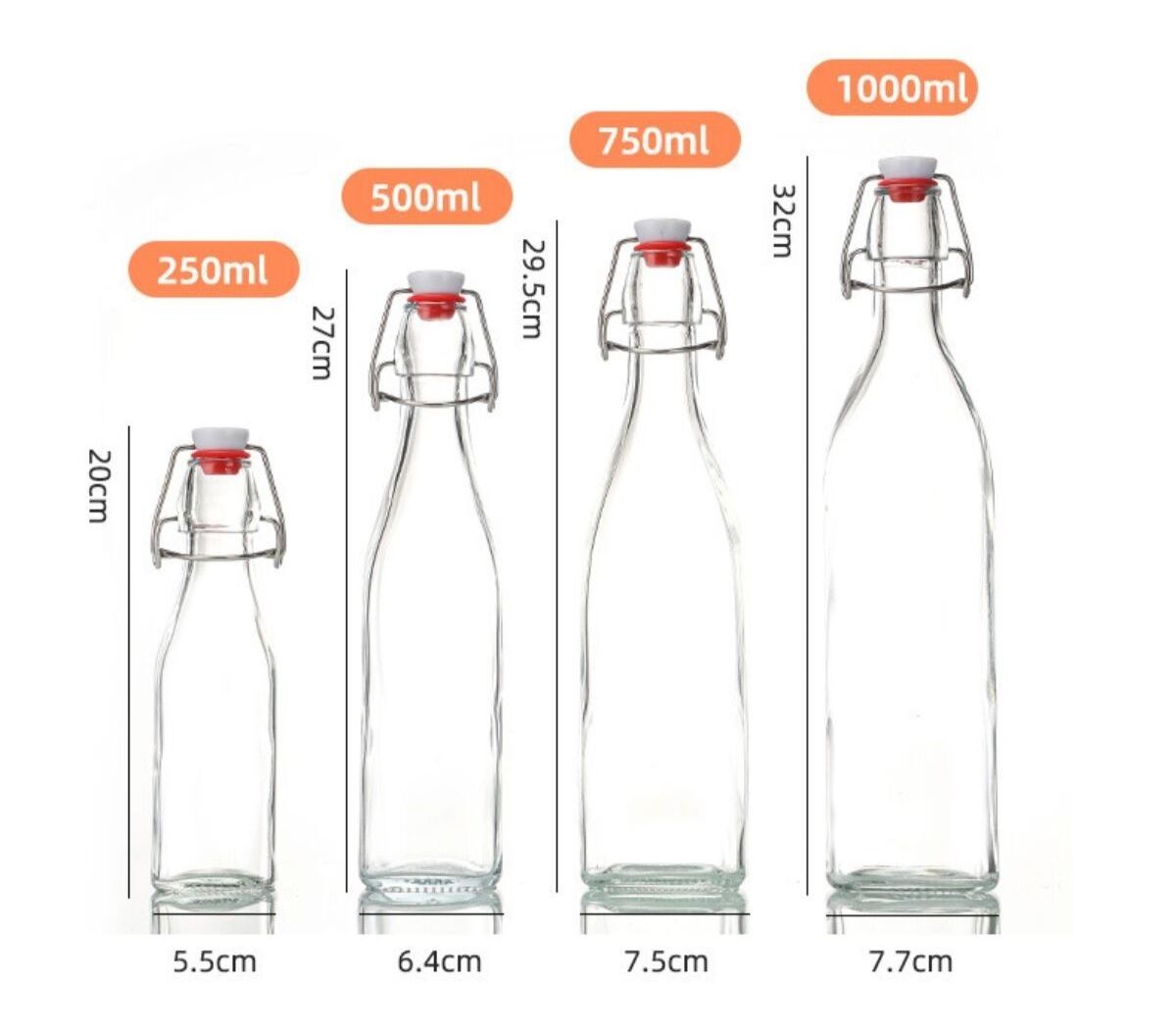 250ml Clear Beverage Clasp Bottle Round Fruit Wine Juice Bottles Sealed Glass Enzyme Bottle with swing top