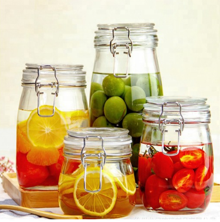 swing top round clear glass mason jar for canned food,pickled vegetables glass jar for storage airtight clip