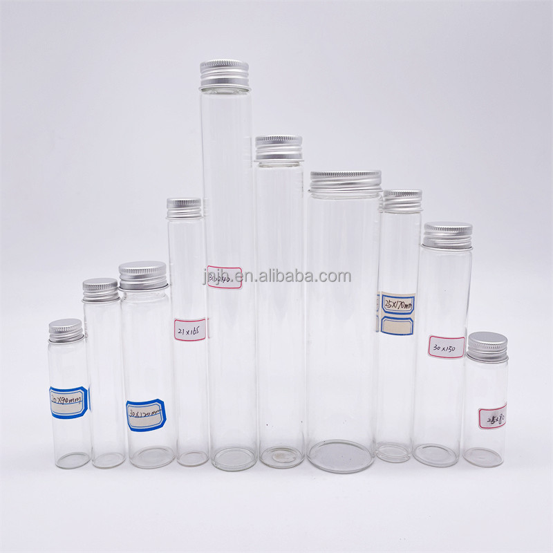 high  Borosilicate Food Grade Flat / Round Bottom Glass Test Tube with aluminum Screw Lid