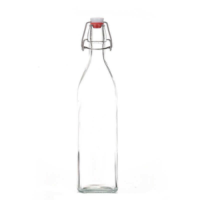 250ml 500ml 750ml 1000ml Round Square Transparent Empty Drink Glass Bottle with Swing Top Stopper for Beverage