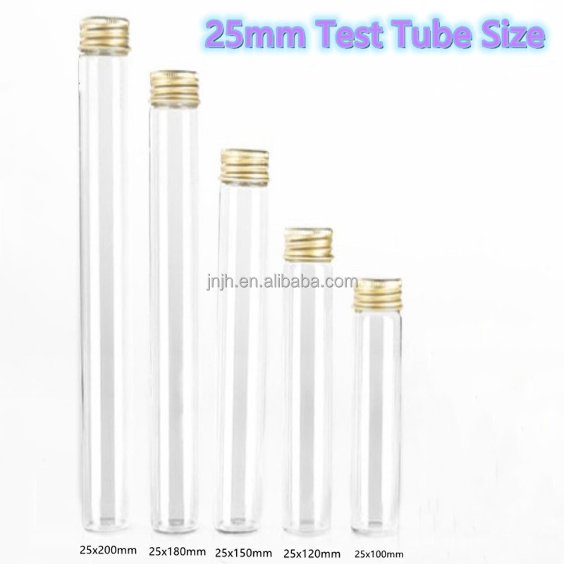 high  Borosilicate Food Grade Flat / Round Bottom Glass Test Tube with aluminum Screw Lid