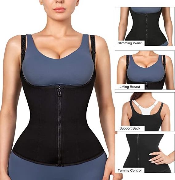 Custom Logo Double Compression Waist Trainer Vest Tummy Control Corset With Hook & Zipper Body Shaper Neoprene Waist Cincher