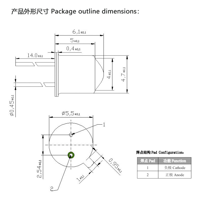 TO18 Laser Series DIP through Hole UV Fluorescence Detection UVA LED 365NM 385NM 395NM 405NM 415NM 420nm Diodes