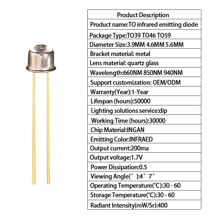 TO18 Laser Series DIP through Hole UV Fluorescence Detection UVA LED 365NM 385NM 395NM 405NM 415NM 420nm Diodes