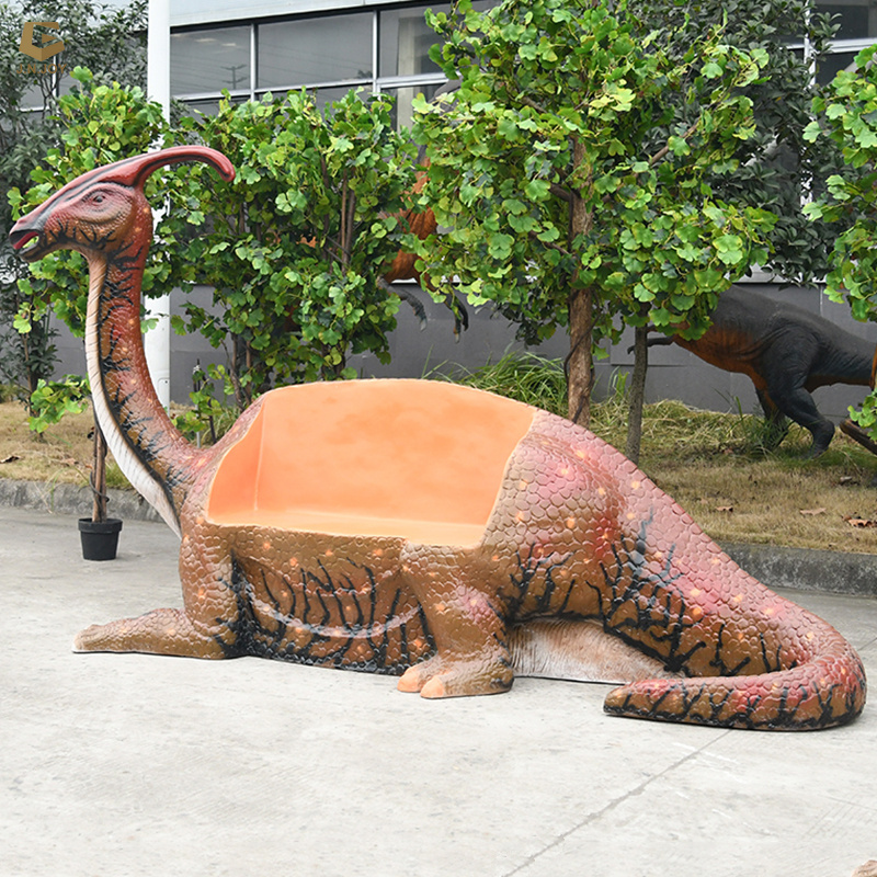 SGSR30 Shopping mall decoration resin Parasaurolophus bench fiberglass dinosaur bench