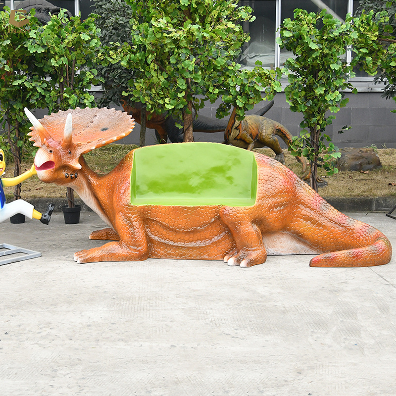 SGSR31 Outdoor lifelike fiberglass dinosaur bench Triceratops statue bench for park decoration