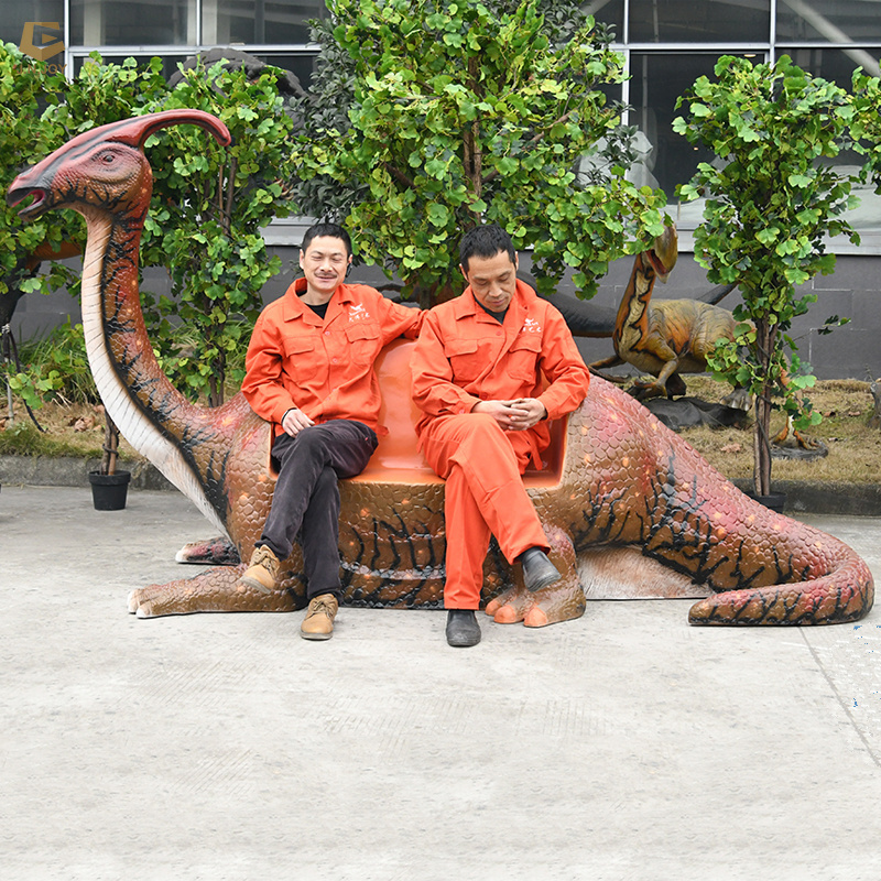 SGSR30 Shopping mall decoration resin Parasaurolophus bench fiberglass dinosaur bench