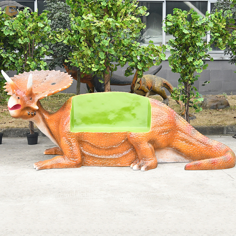 SGSR31 Outdoor lifelike fiberglass dinosaur bench Triceratops statue bench for park decoration