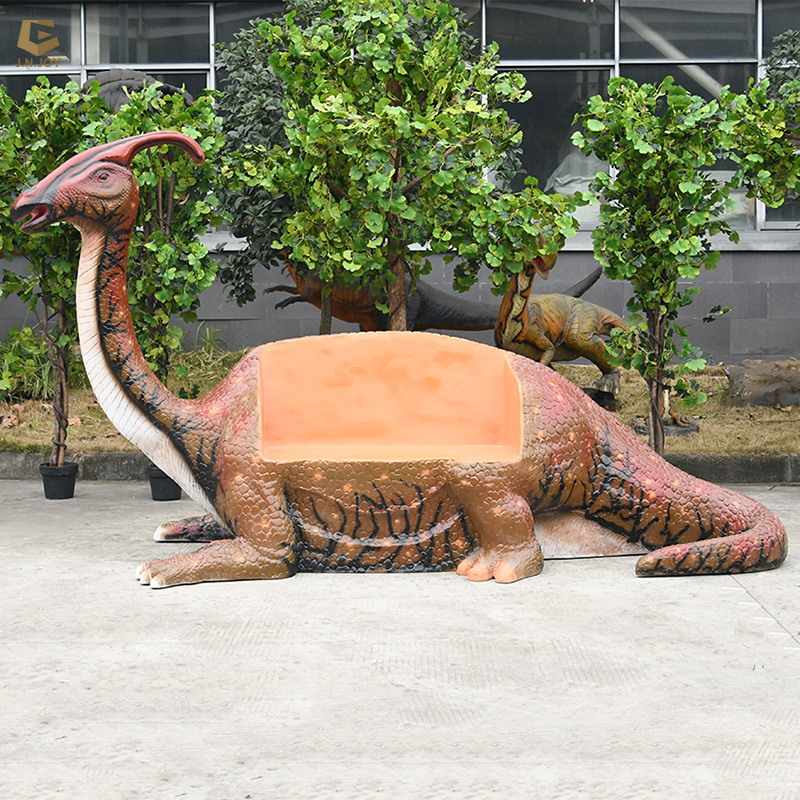 SGSR30 Shopping mall decoration resin Parasaurolophus bench fiberglass dinosaur bench