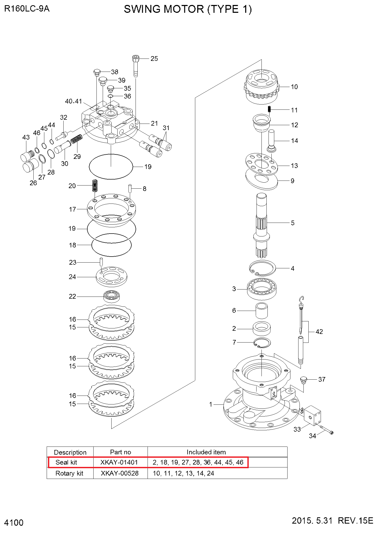 Excavator Parts R160LC-9A swing motor seal kit For Hyundai