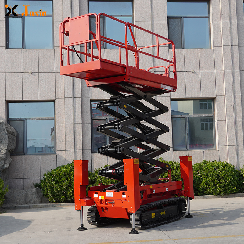 Portable Warehouse Electric Mobile Crawler Scissor Lift Table With support legs