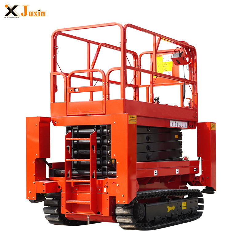 Portable Warehouse Electric Mobile Crawler Scissor Lift Table With support legs