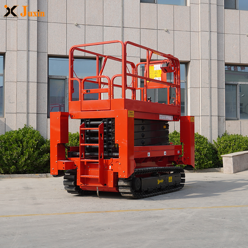 Portable Warehouse Electric Mobile Crawler Scissor Lift Table With support legs