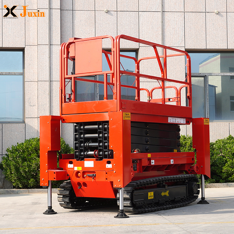 Portable Warehouse Electric Mobile Crawler Scissor Lift Table With support legs