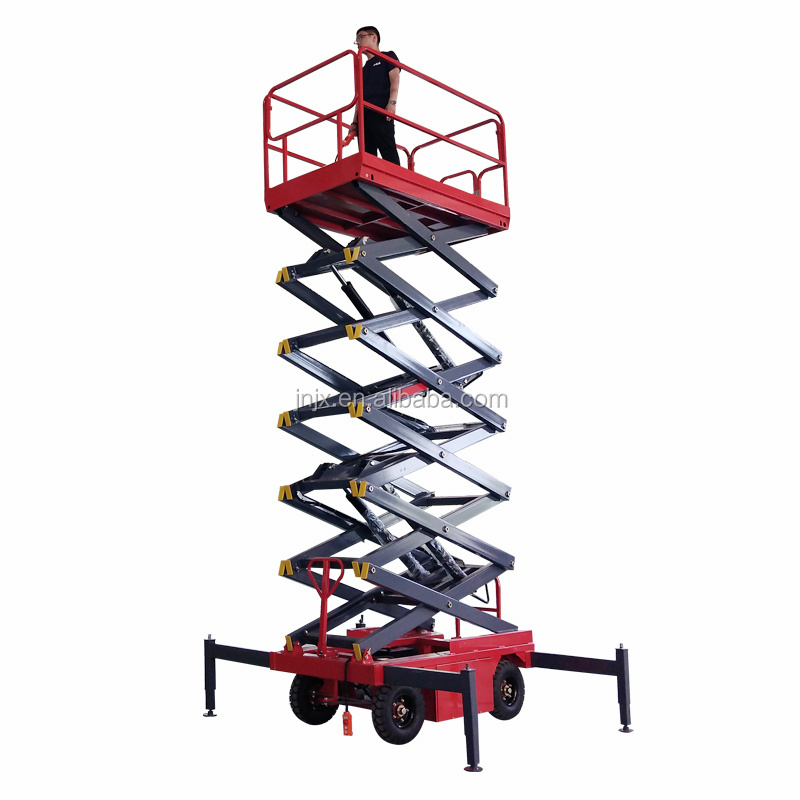 JUXIN 4m 6m 8m mobile mini manual scissor  lift platform working platform diesel engine 4 support legs