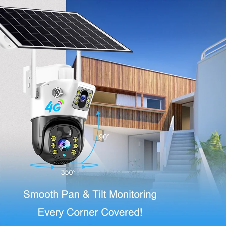 Solar Powered Surveillance V380 2k 4mp Wifi 4G Outdoor Security Camera Double Lens Hd Wireless Ptz Video Surveillance Ip Camera