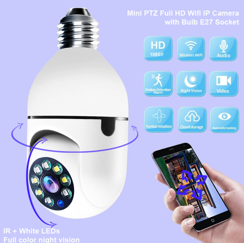 V380 Surveillance Security Night vision E27 Light Bulb Wireless Wifi Memory Card 2MP Camara Outdoor Cameras Bulb With Camera