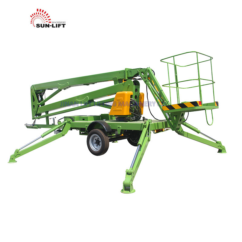 Mobile electric small cherry picker for sale trailer boom lift towable articulated spider lift with 360 degree rotation