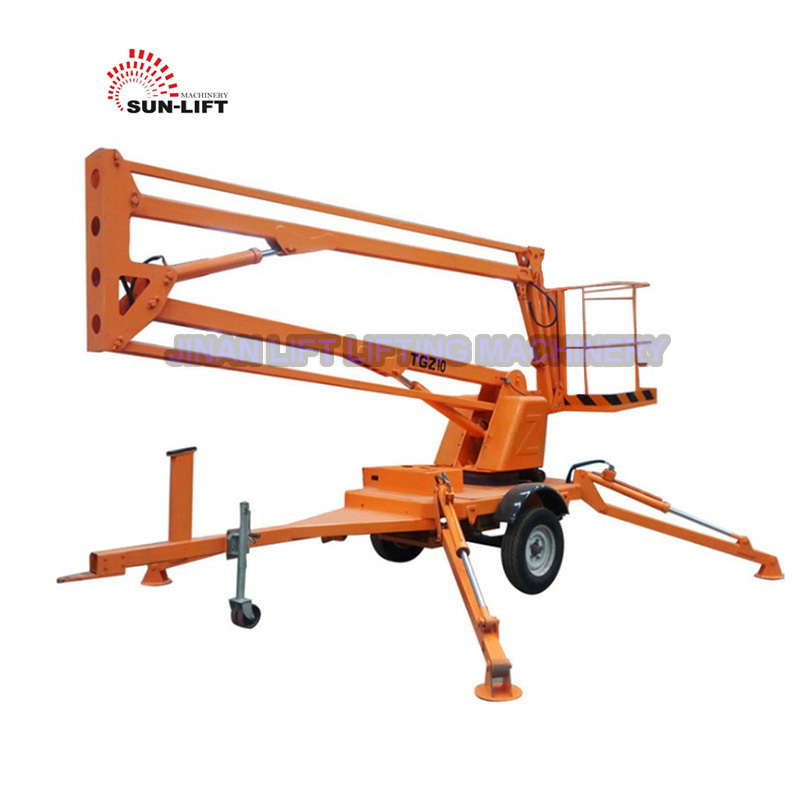 Mobile electric small cherry picker for sale trailer boom lift towable articulated spider lift with 360 degree rotation