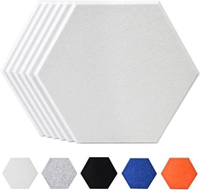 Hexagon polyester Acoustic Panels White Art Decor Sound Proof Padding Wall Tiles Beveled Edge 6 Pack