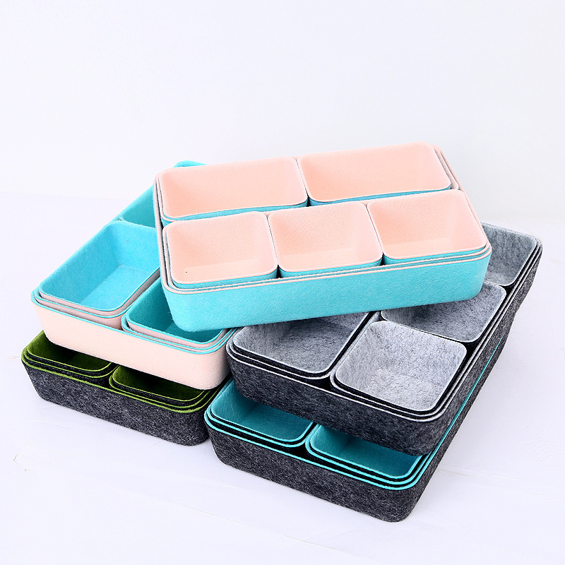 Multi-purposed storage and organizer bins makeup cosmetic made from recycled felt