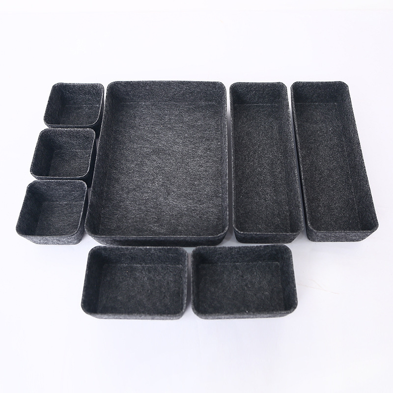 Recycled felt 7 pack drawer organizers bins for Cosmetic storage box