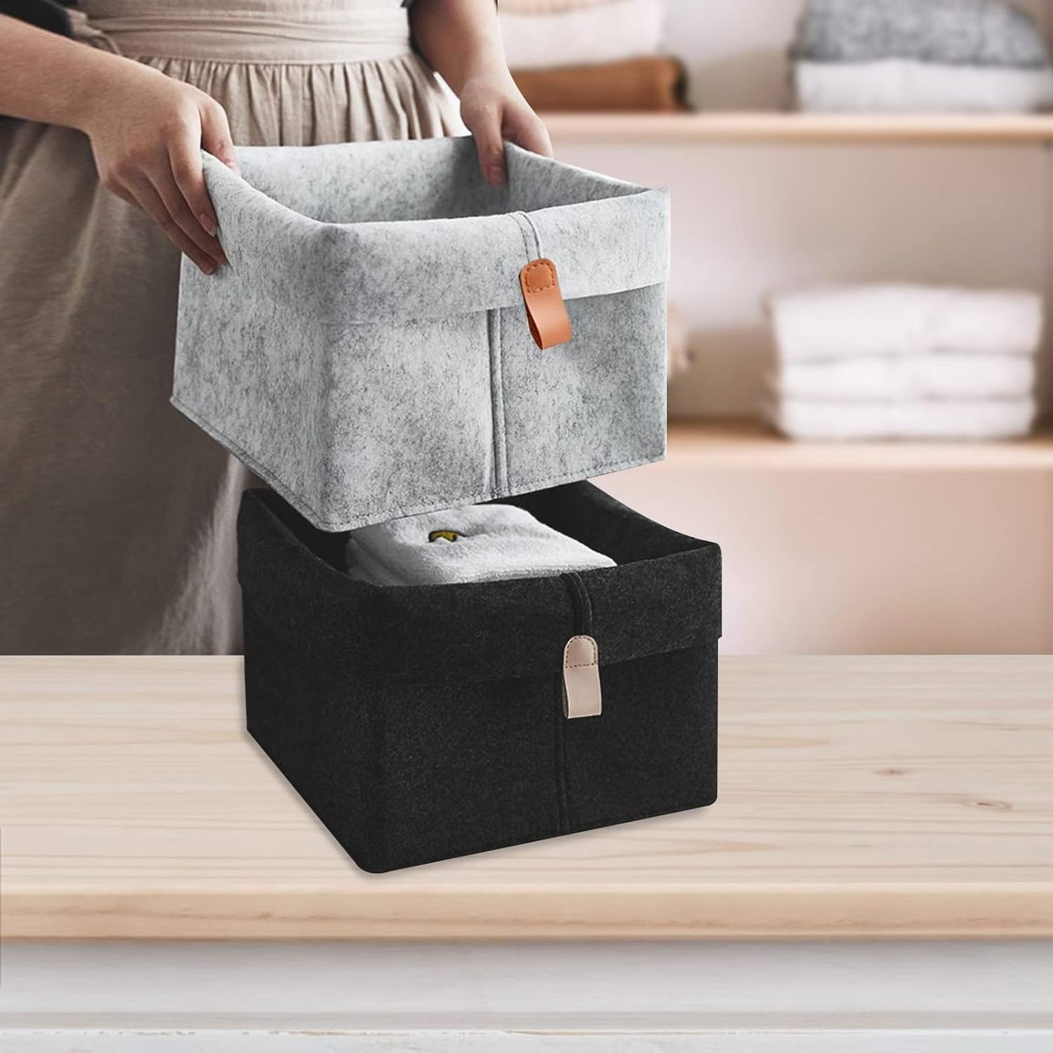 Multi functional Felt Storage Basket Folded Closet Storage Bins Large Capacity Cube Storage Box for Shelves Clothing Books Shoes