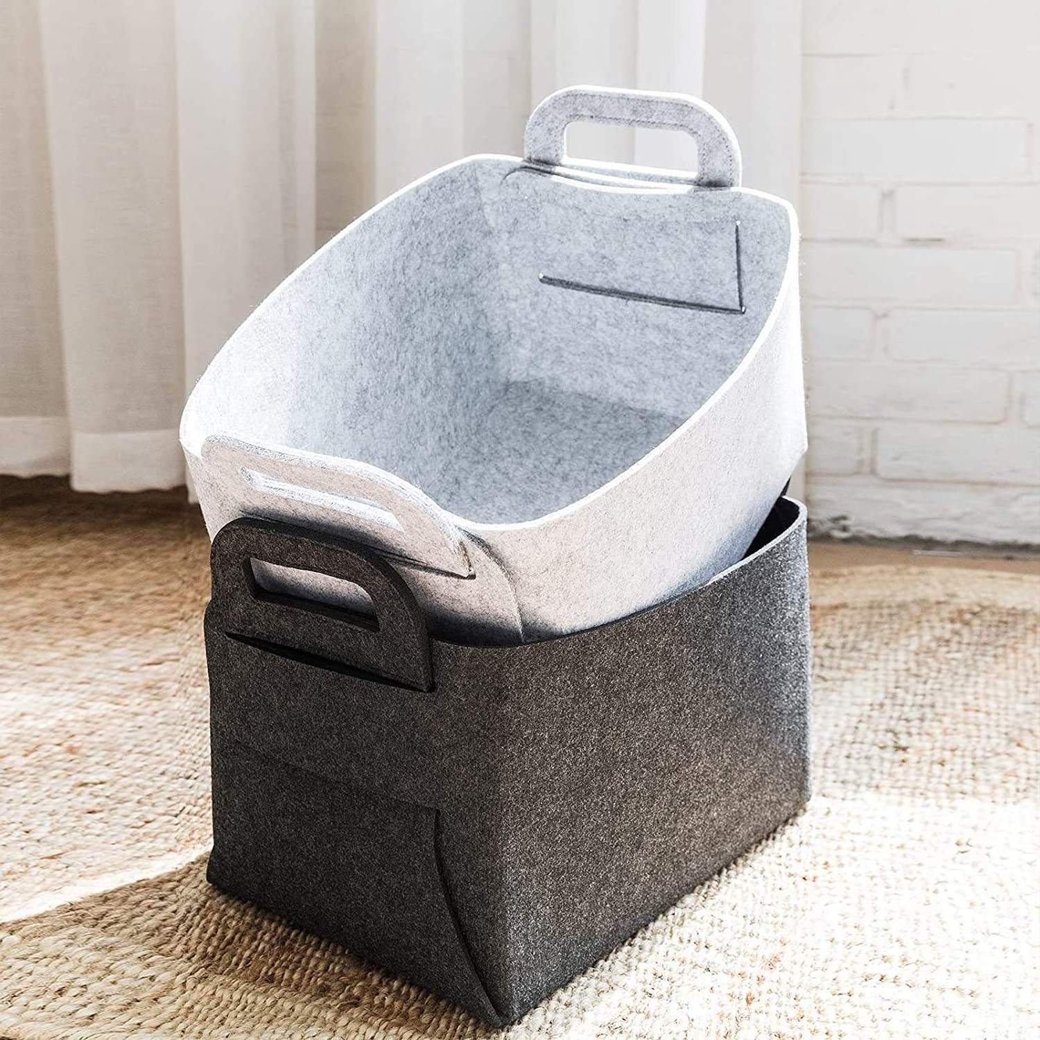 Large size Hamper Handmade Woven Felt laundry Storage Basket Felt Storage Bin organizer