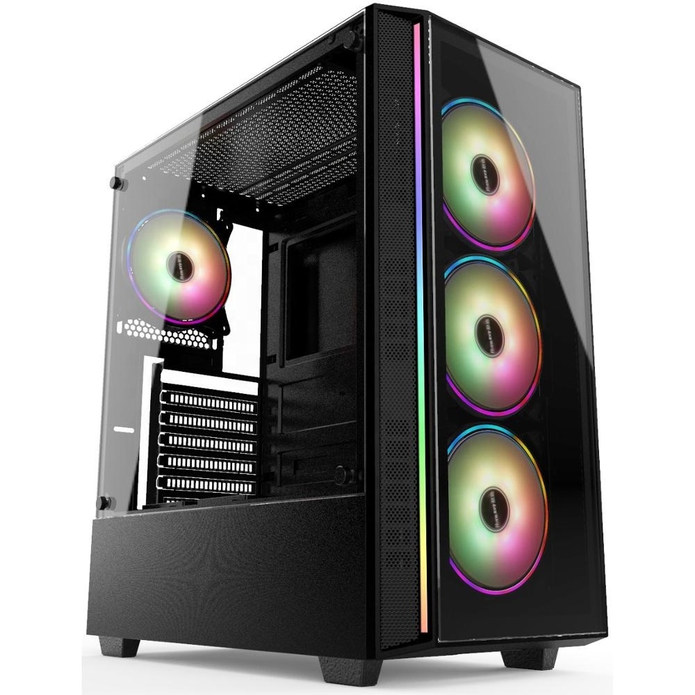 Flowing RGB Crystal High-end Black Glass ATX Water Cooler Computer Gaming Case