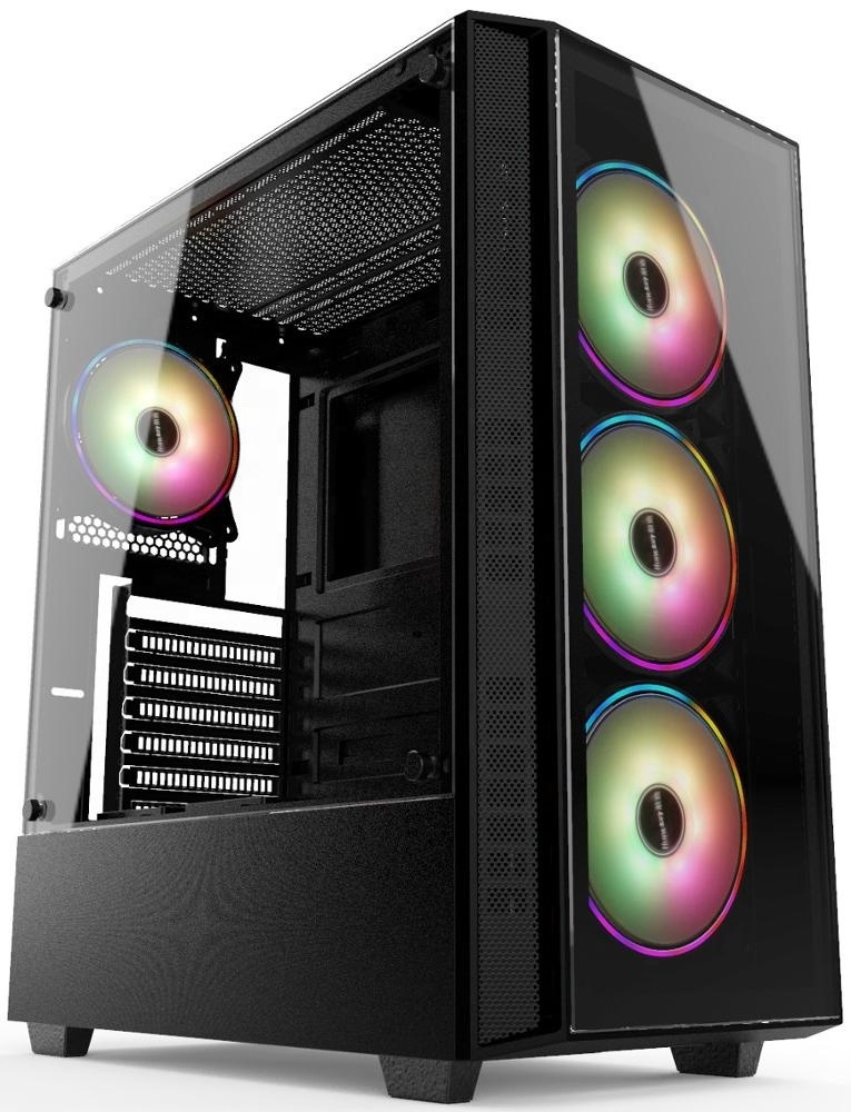 Flowing RGB Crystal High-end Black Glass ATX Water Cooler Computer Gaming Case