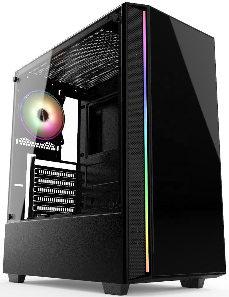 Flowing RGB Crystal High-end Black Glass ATX Water Cooler Computer Gaming Case